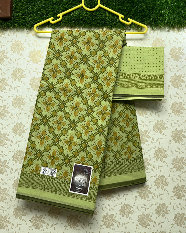 Meena Cotton Saree with Pesara Green Colour
