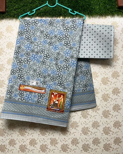 Karishma Cotton Saree with Skyblue Colour