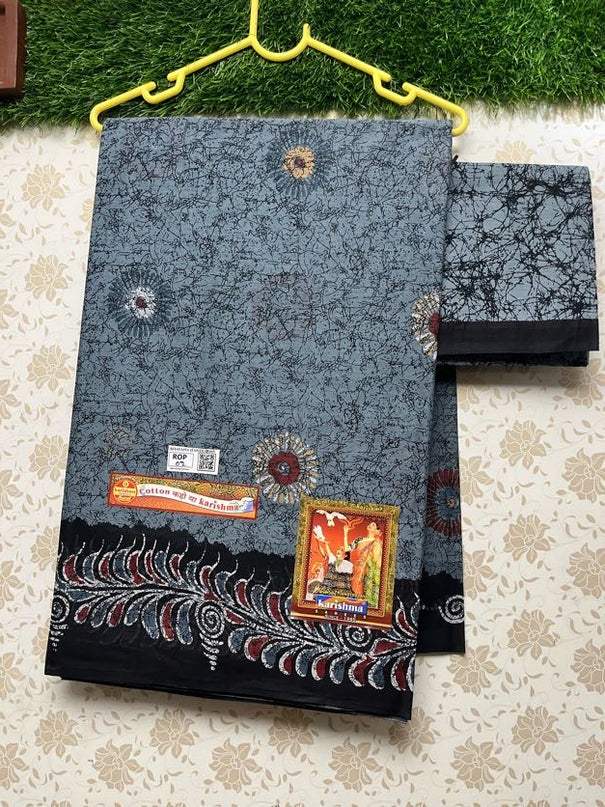 Karishma Cotton Saree with Charcoal Colour