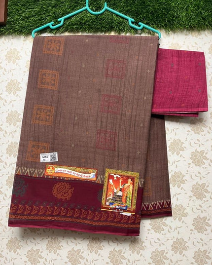 Karishma Cotton Saree with Brown Colour