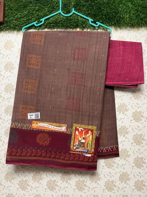 Karishma Cotton Saree with Brown Colour
