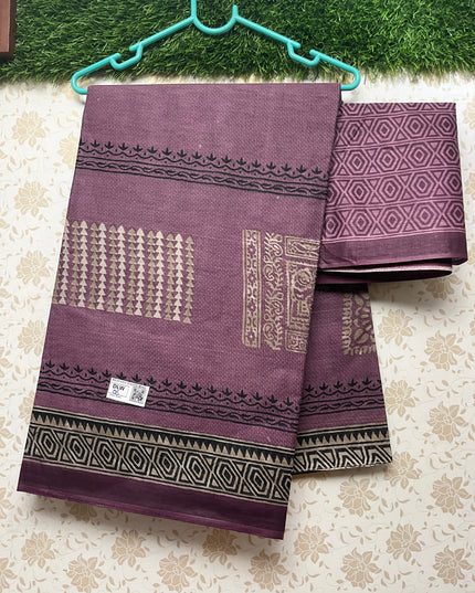 Daily Wear Printed Cotton Saree with Light Purple Colour