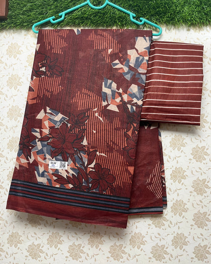 Daily Wear Printed Cotton Saree with Dark Maroon Colour