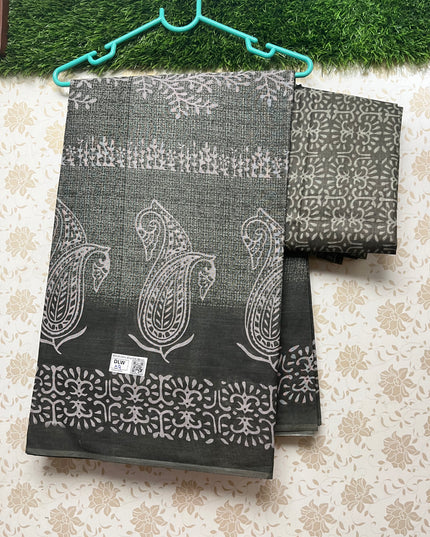 Daily Wear Printed Cotton Saree with Gray Colour