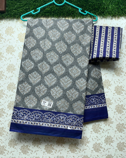 Daily Wear Printed Cotton Saree with Peach Colour