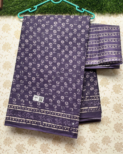 Daily Wear Printed Cotton Saree with Purple Colour
