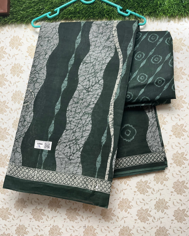 Daily Wear Printed Cotton Saree with Green Colour