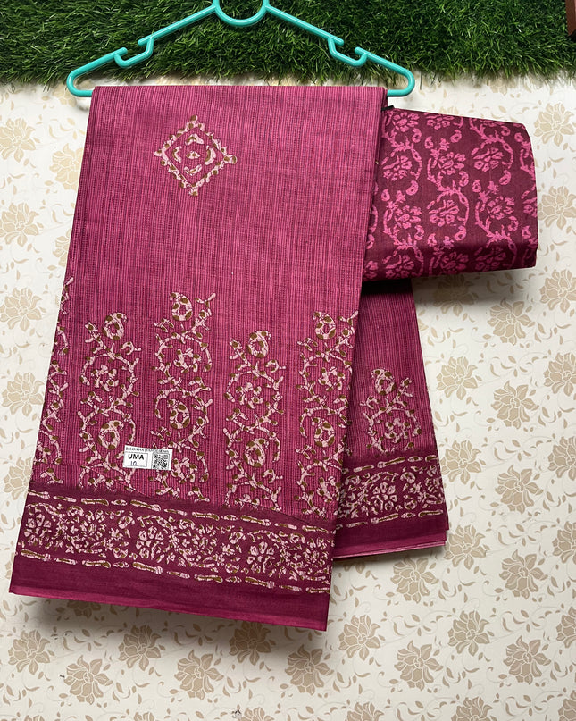 Daily Wear Printed Cotton Saree with Pink Colour
