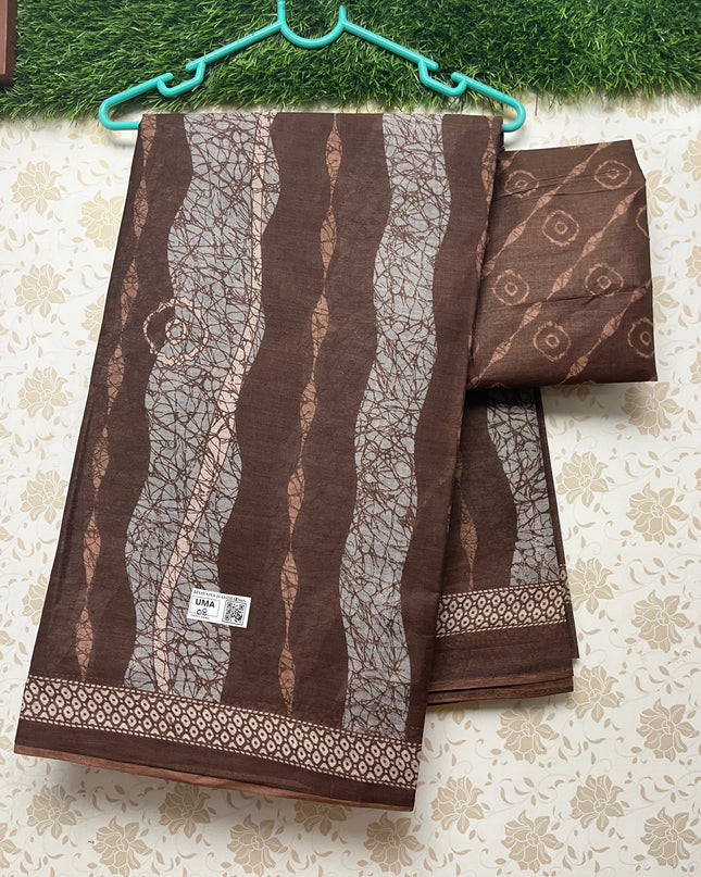 Daily Wear Printed Cotton Saree with Brown Colour