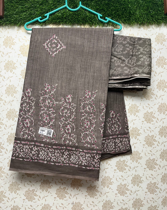 Daily Wear Printed Cotton Saree with Gray Colour