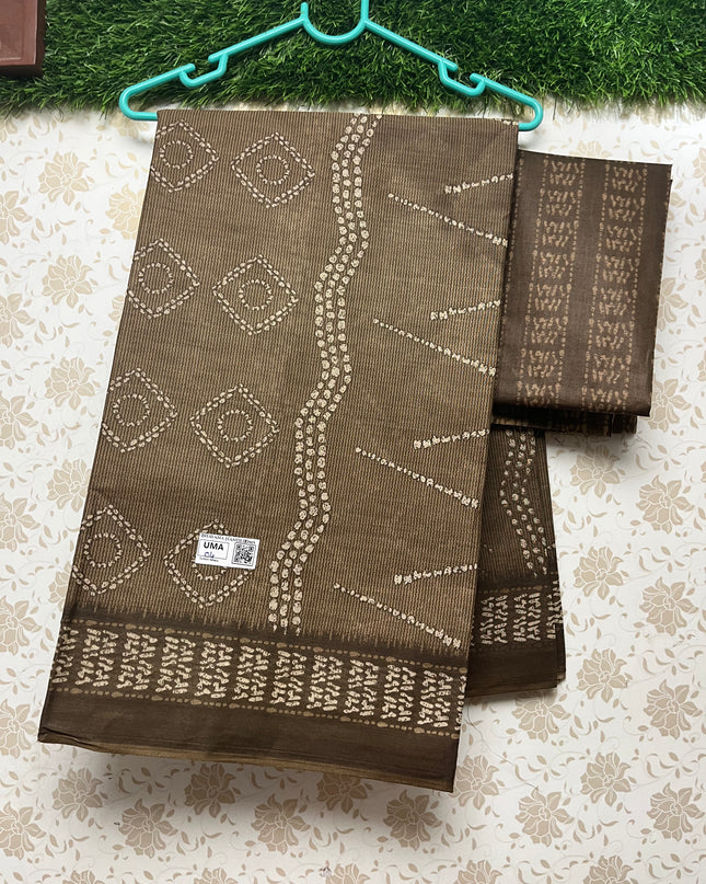 Daily Wear Printed Cotton Saree with Brown Colour