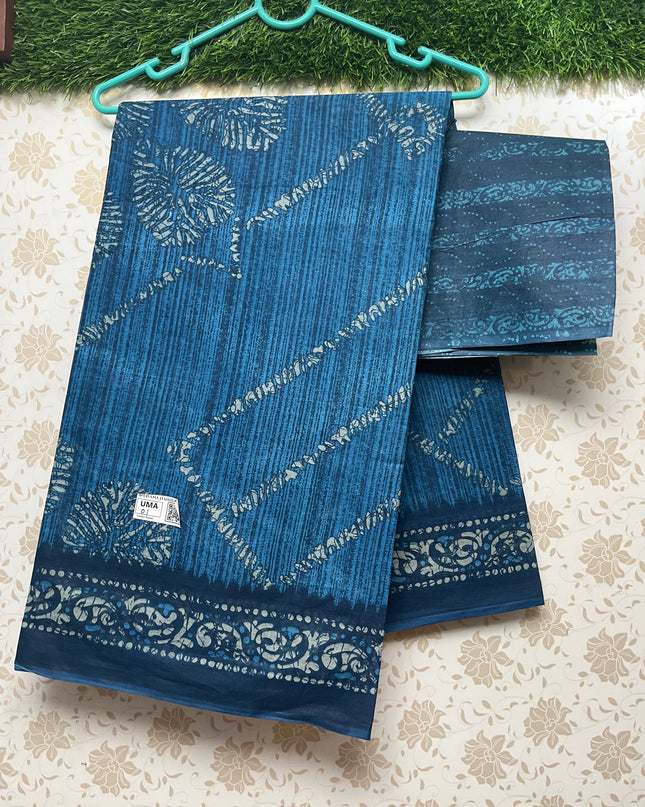 Daily Wear Printed Cotton Saree with Blue Colour