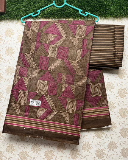 Daily Wear Printed Cotton Saree with Brown Colour