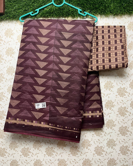 Daily Wear Printed Cotton Saree with Brown Colour