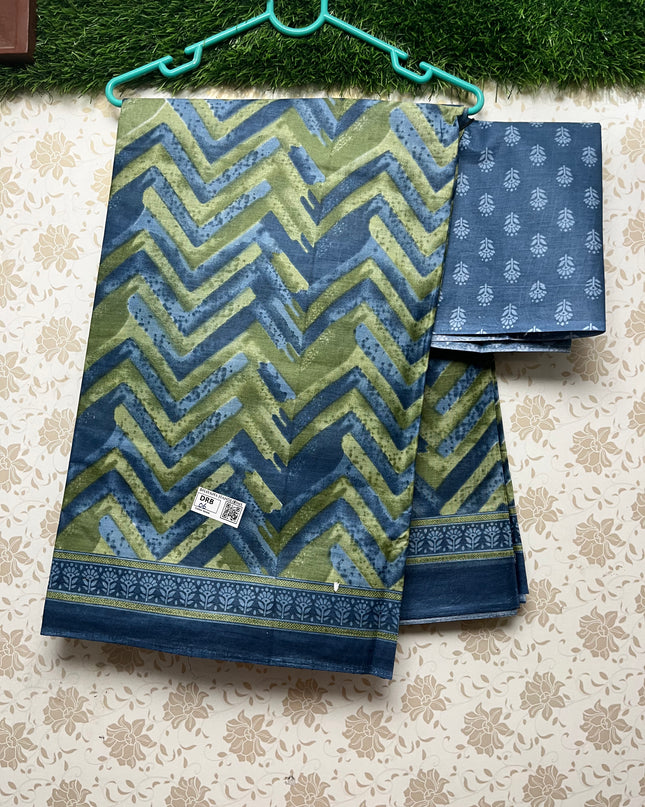 Daily Wear Printed Cotton Saree with Green Colour