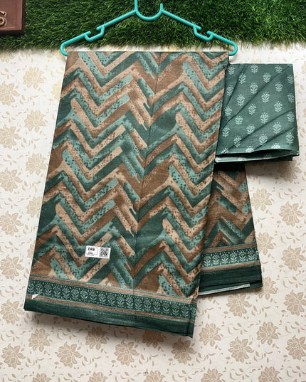 Daily Wear Printed Cotton Saree with Green Colour