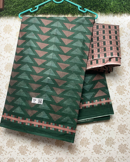 Daily Wear Printed Cotton Saree with Green Colour