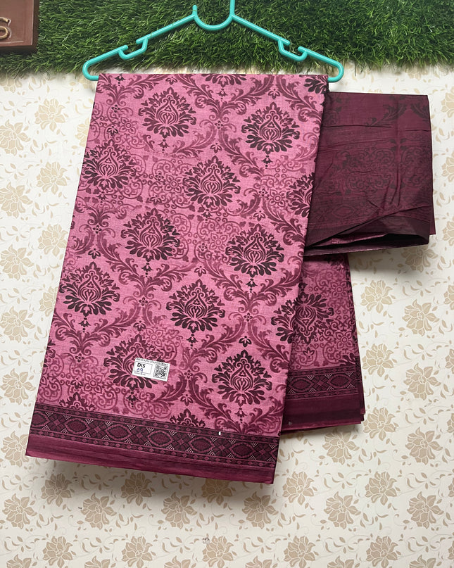 Daily Wear Printed Cotton Saree with Pink Colour