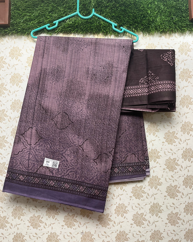 Daily Wear Printed Cotton Saree with Lavender Shade Colour