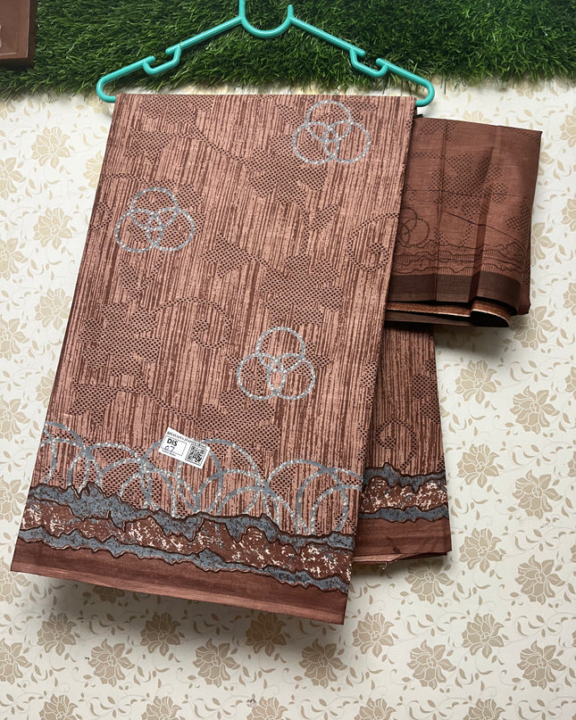 Daily Wear Printed Cotton Saree with Bronze Colour