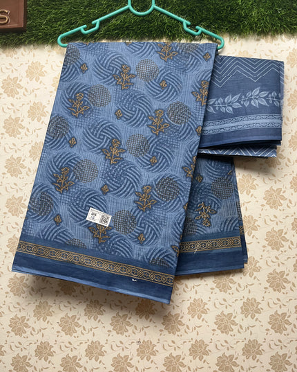 Daily Wear Printed Cotton Saree with Blue Colour