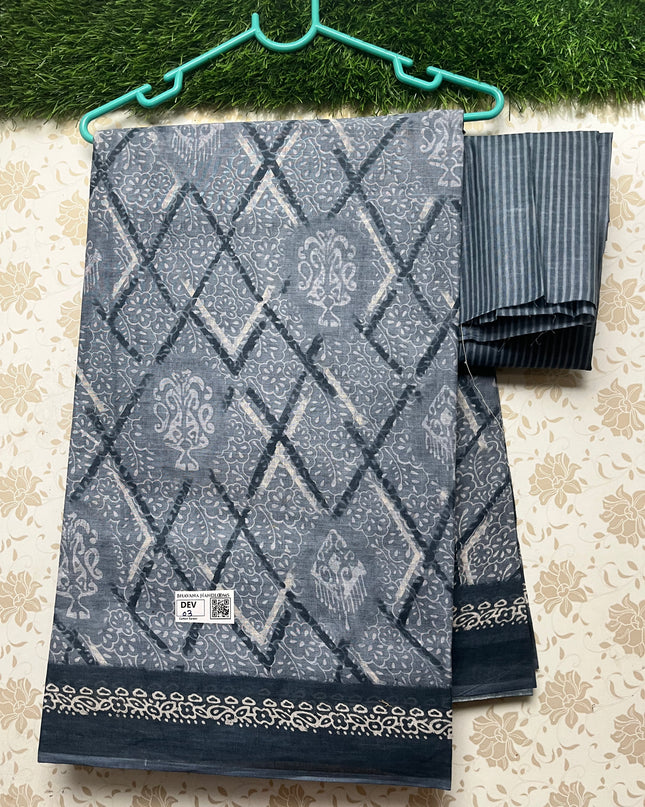 Daily Wear Printed Cotton Saree with Gray Colour