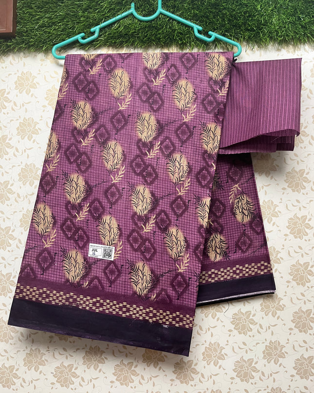 Daily Wear Printed Cotton Saree with Sapota Colour