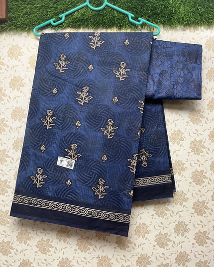 Daily Wear Printed Cotton Saree with Blue Colour
