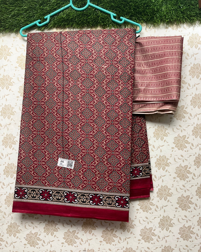 Daily Wear Printed Cotton Saree with Maroon Colour
