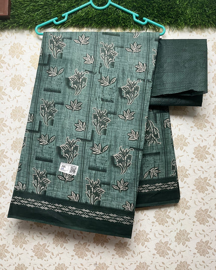 Daily Wear Printed Cotton Saree with Green Colour