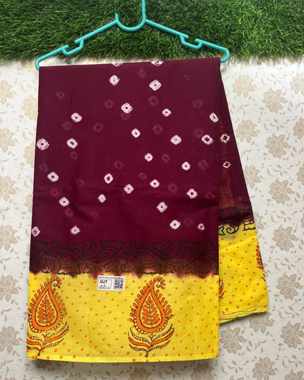 Vasundhara 100count Printed Cotton Saree with Maroon colour