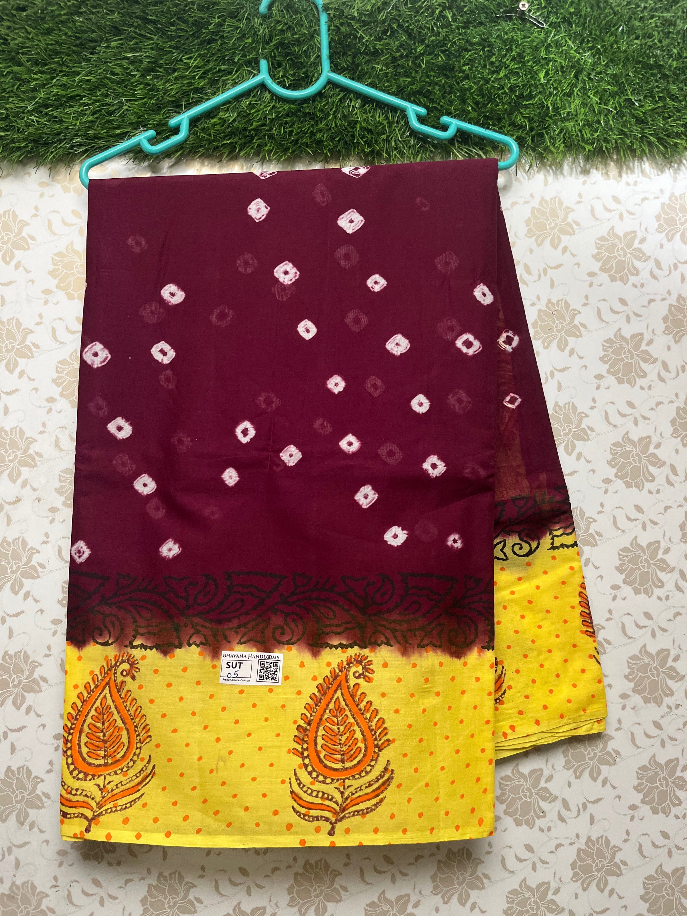 Vasundhara 100count Printed Cotton Saree with Maroon colour