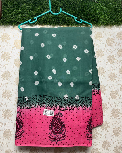 Vasundhara 100count Printed Cotton Saree with Sea Green colour
