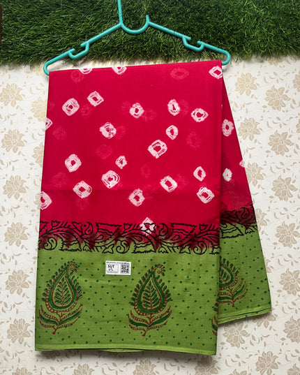 Vasundhara 100count Printed Cotton Saree with Pink colour