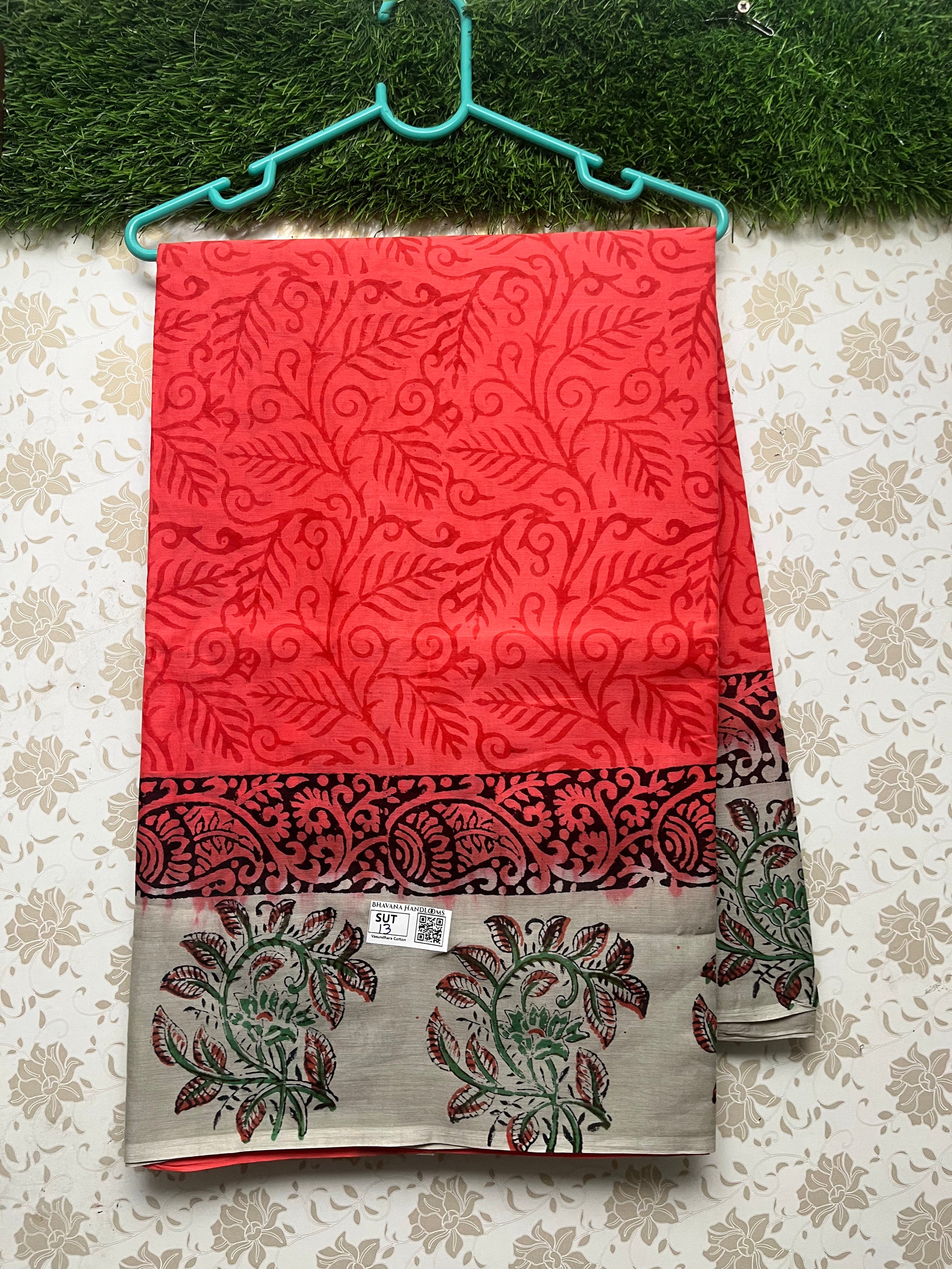 Vasundhara 100count Printed Cotton Saree with Pink colour