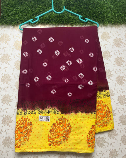 Vasundhara 100count Printed Cotton Saree with Maroon colour