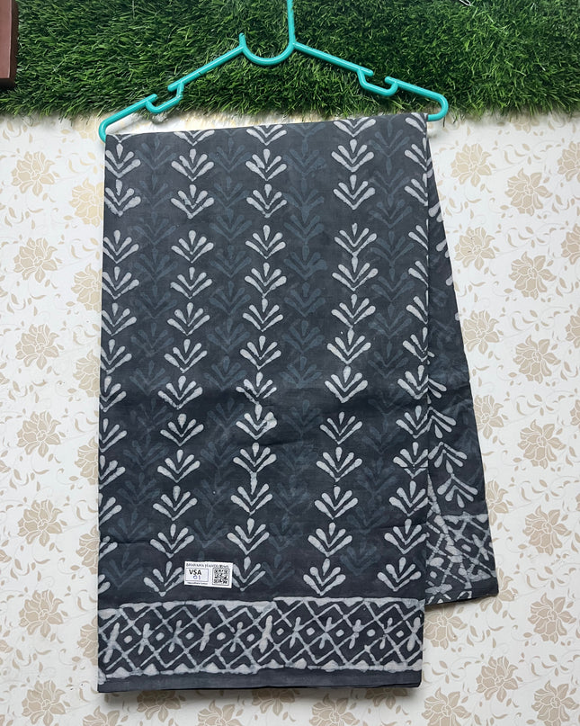Vasundhara 120count Printed Cotton Saree with Black colour