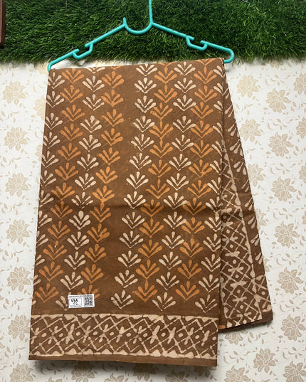 Vasundhara 120count Printed Cotton Saree with Brown colour