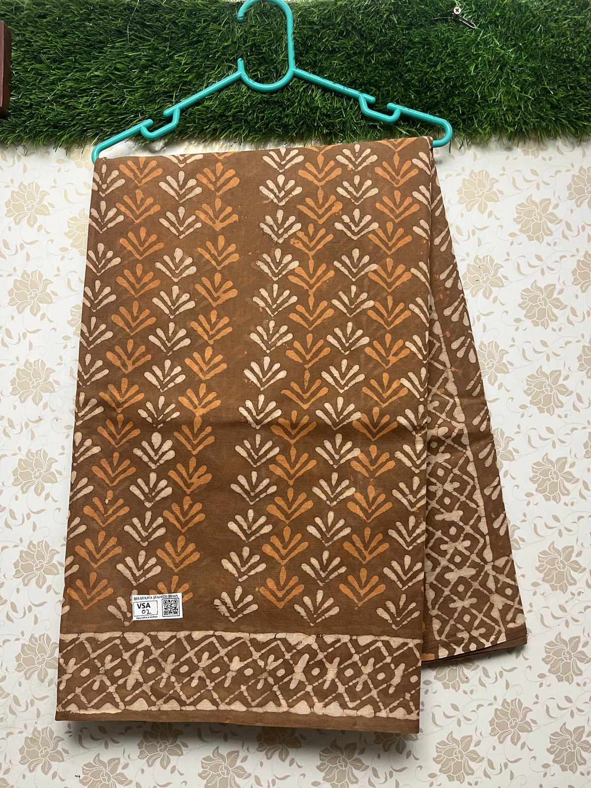 Vasundhara 120count Printed Cotton Saree with Brown colour