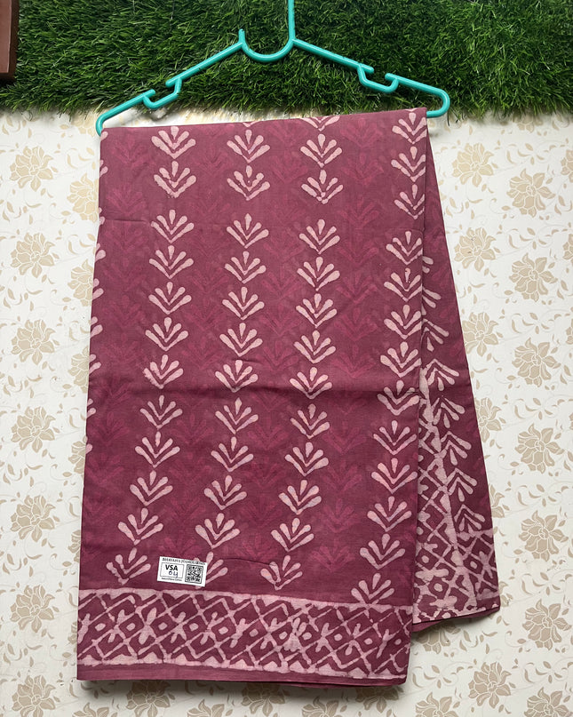Vasundhara 120count Printed Cotton Saree with Maroon colour