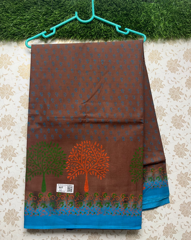 Vasundhara 100count Printed Cotton Saree with Sapota colour