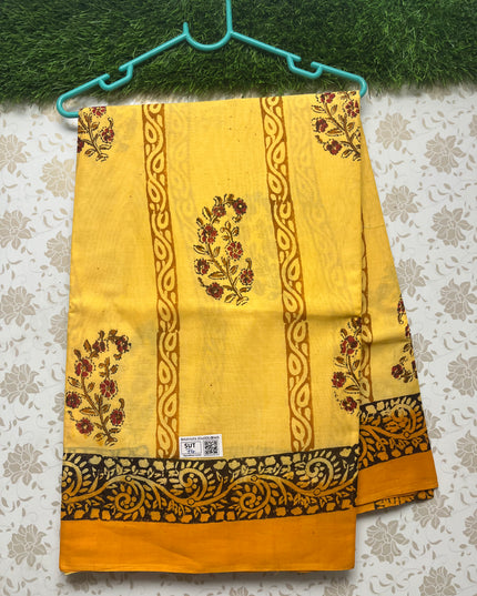 Vasundhara 100count Printed Cotton Saree with Yellow colour