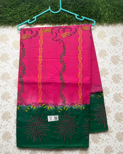 Vasundhara 100count Printed Cotton Saree with Pink colour