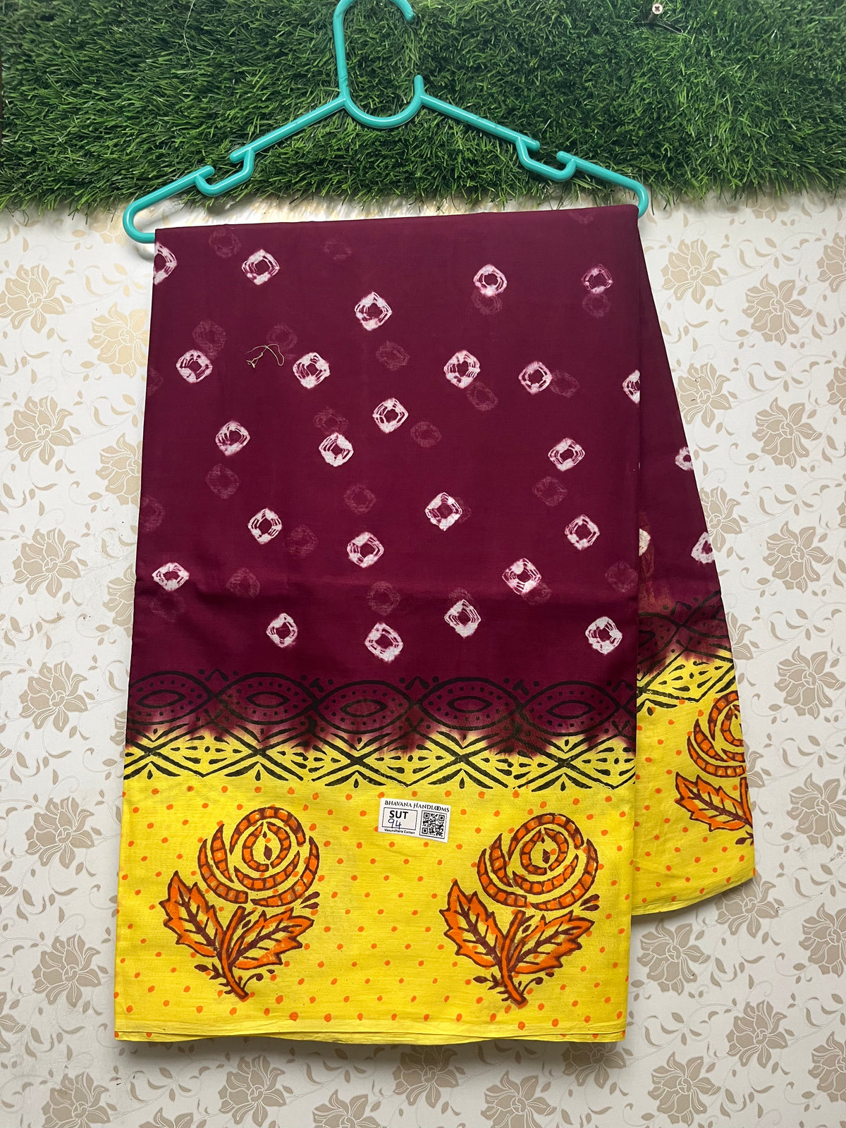 Vasundhara 100count Printed Cotton Saree with Dark Maroon colour