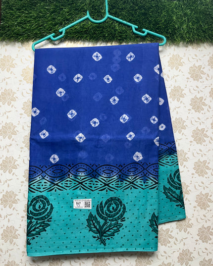 Vasundhara 100count Printed Cotton Saree with Dark Blue colour