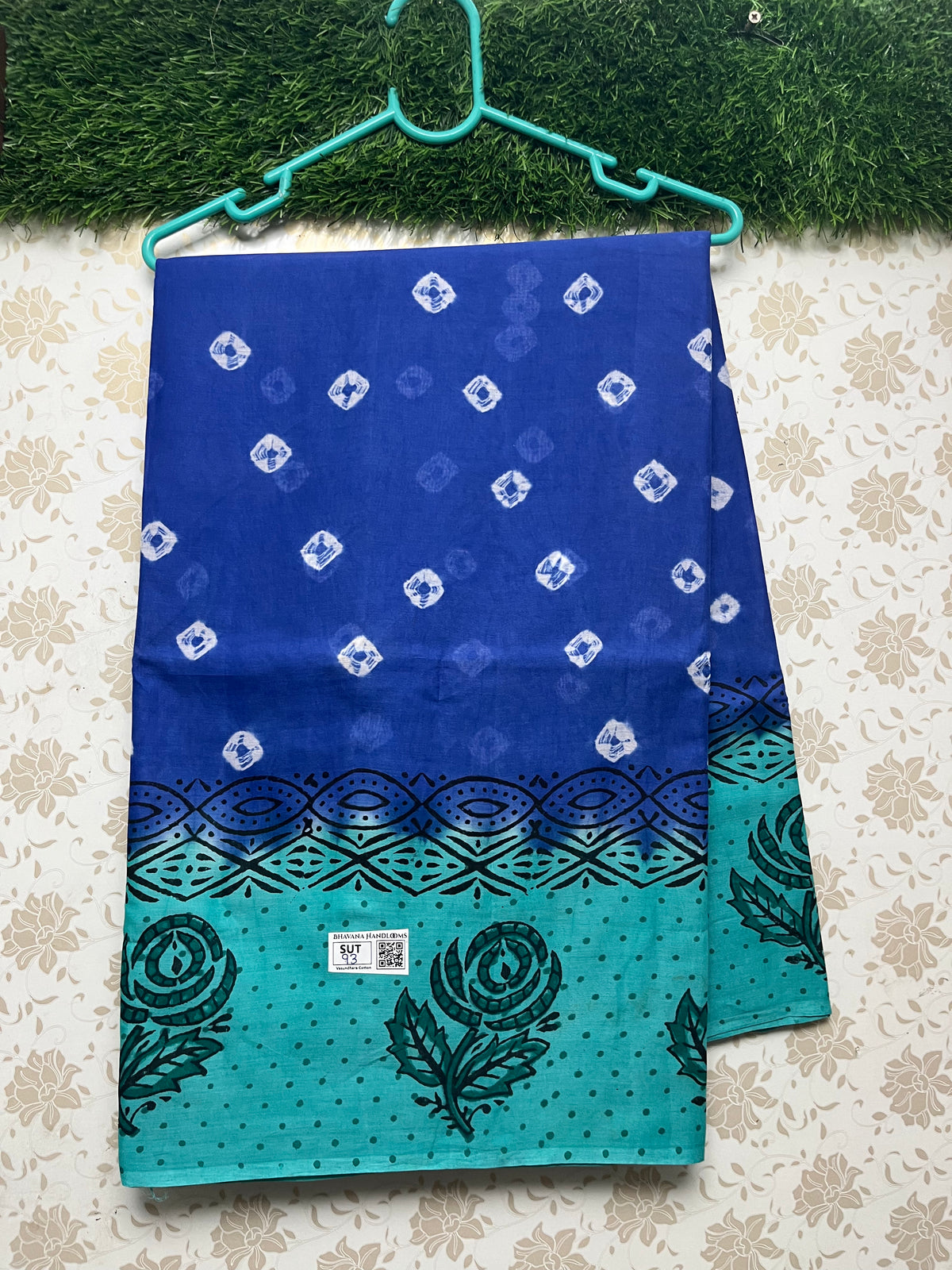 Vasundhara 100count Printed Cotton Saree with Dark Blue colour