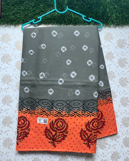 Vasundhara 100count Printed Cotton Saree with Gray colour