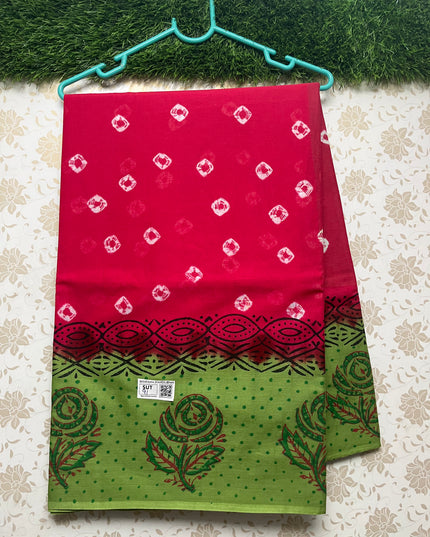 Vasundhara 100count Printed Cotton Saree with Pink colour