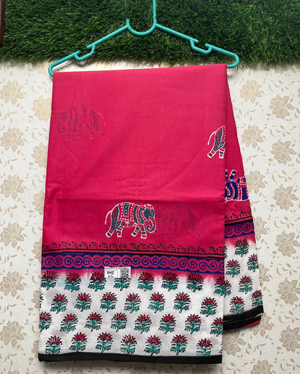 Vasundhara 120count Printed Cotton Saree with Pink colour