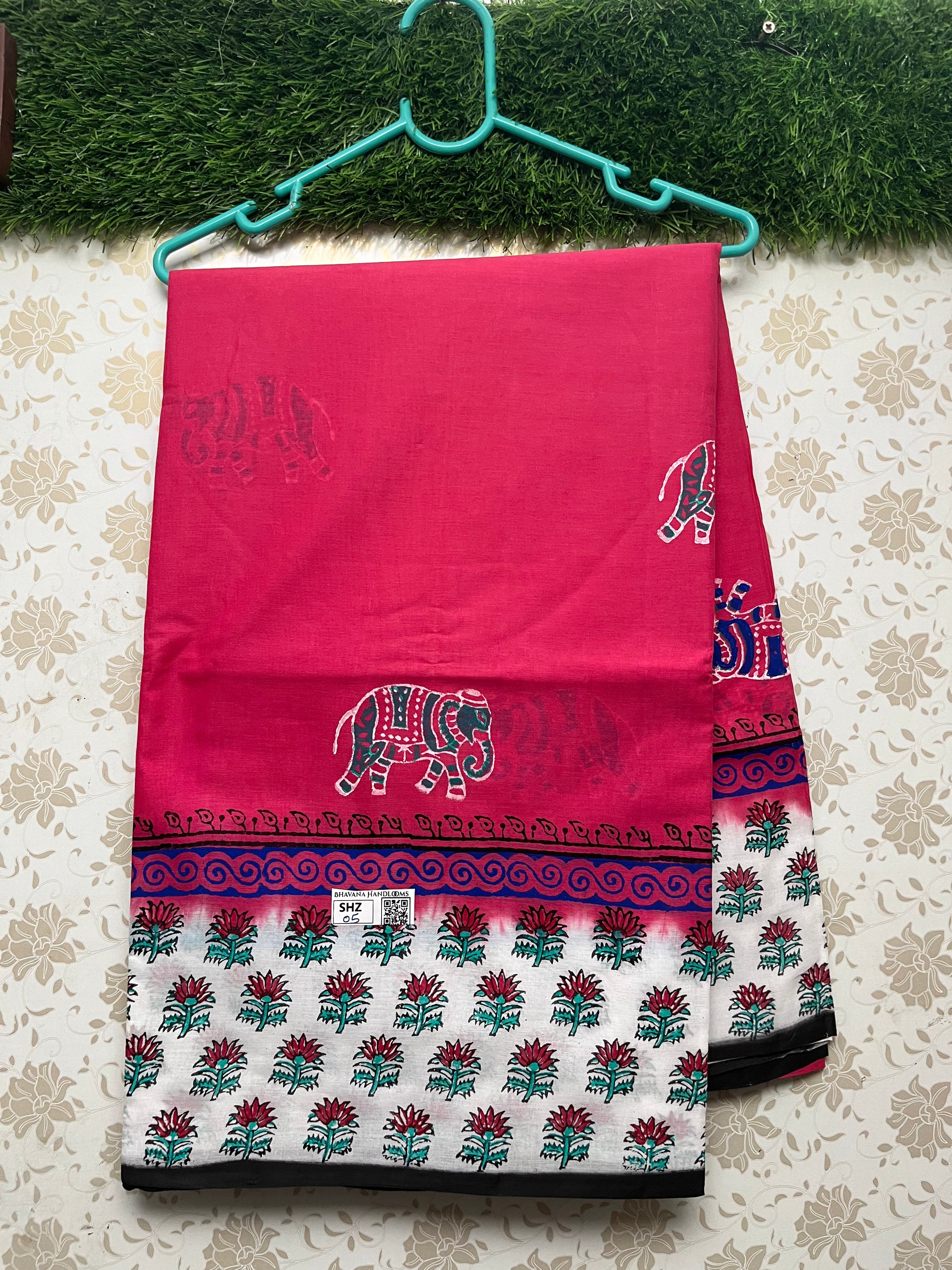 Vasundhara 120count Printed Cotton Saree with Pink colour